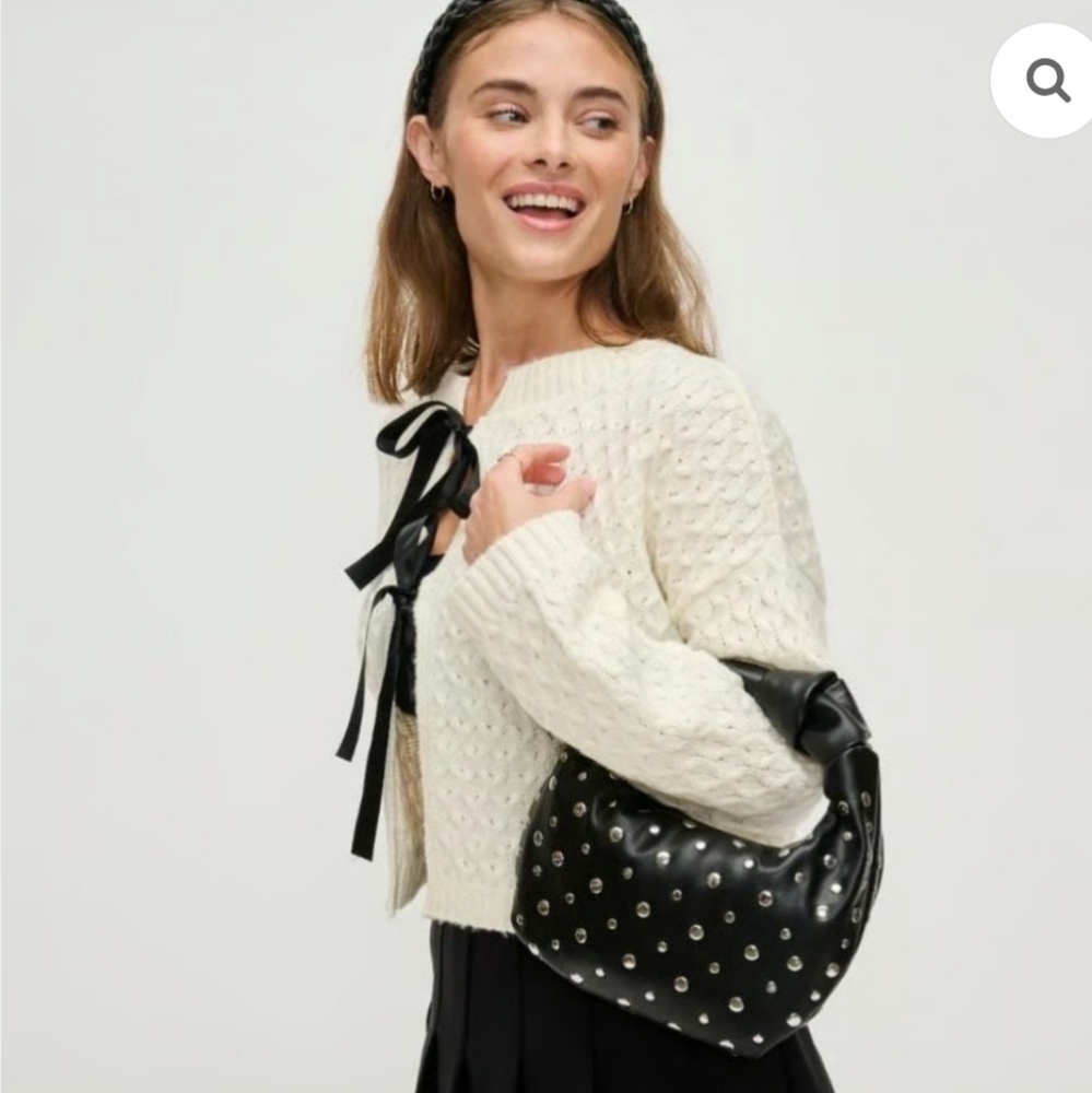 URBAN EXPRESSIONS TRACY‎ STUDDED BLACK SILVER CLUTCH MINI BAG
